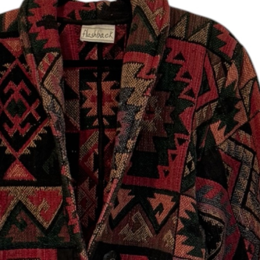 Flashback Raspberry Multi Aztec Southwestern Cropped Tapestry Jacket Vintage S - Picture 4 of 14